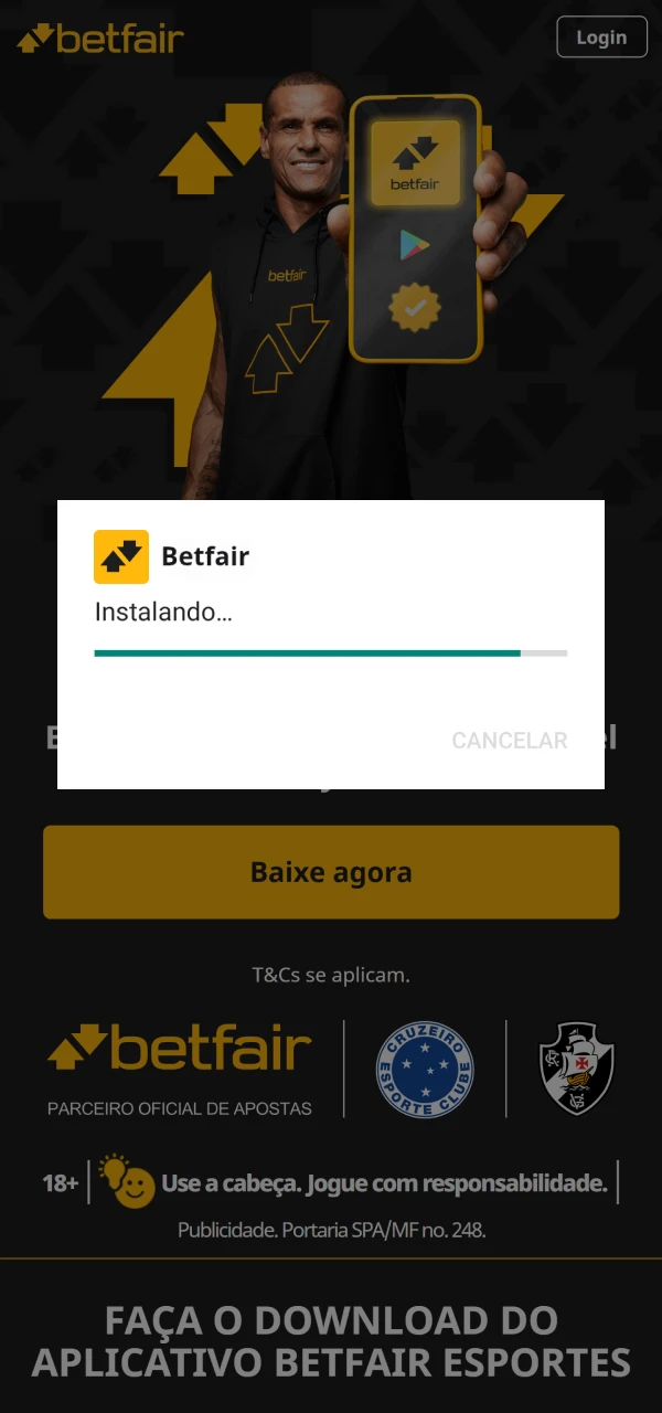 Instale o aplicativo Betfair para Android.
