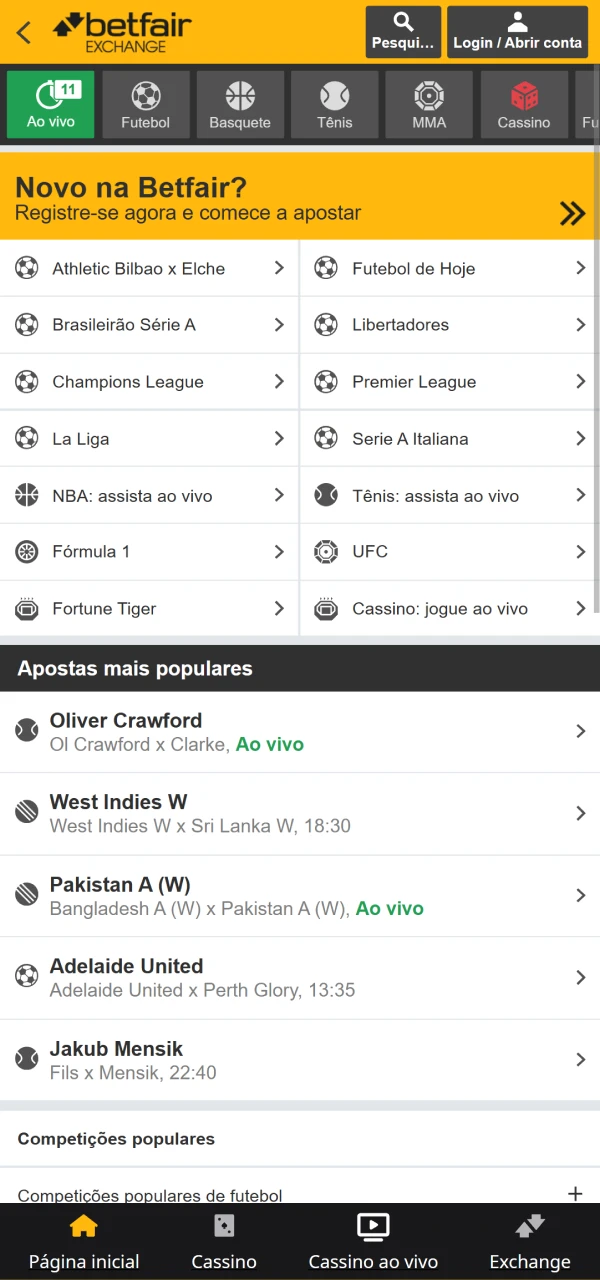 Aposte contra outros jogadores na seção Exchange da Betfair.