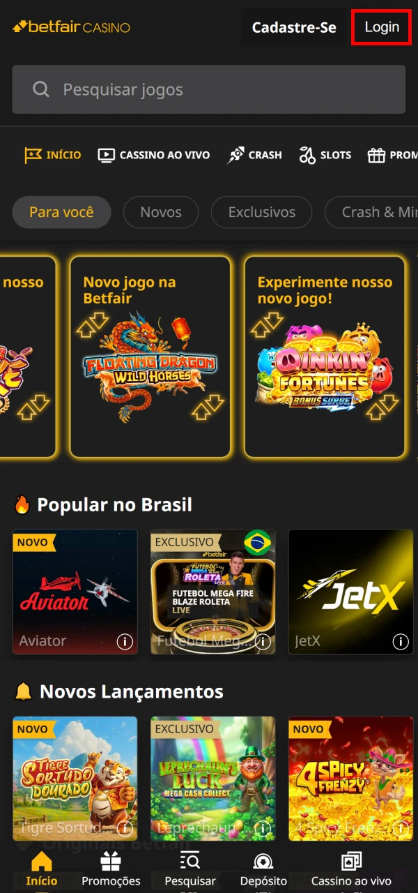 Faça login na sua conta pessoal e comece a usar o aplicativo Betfair para iOS.