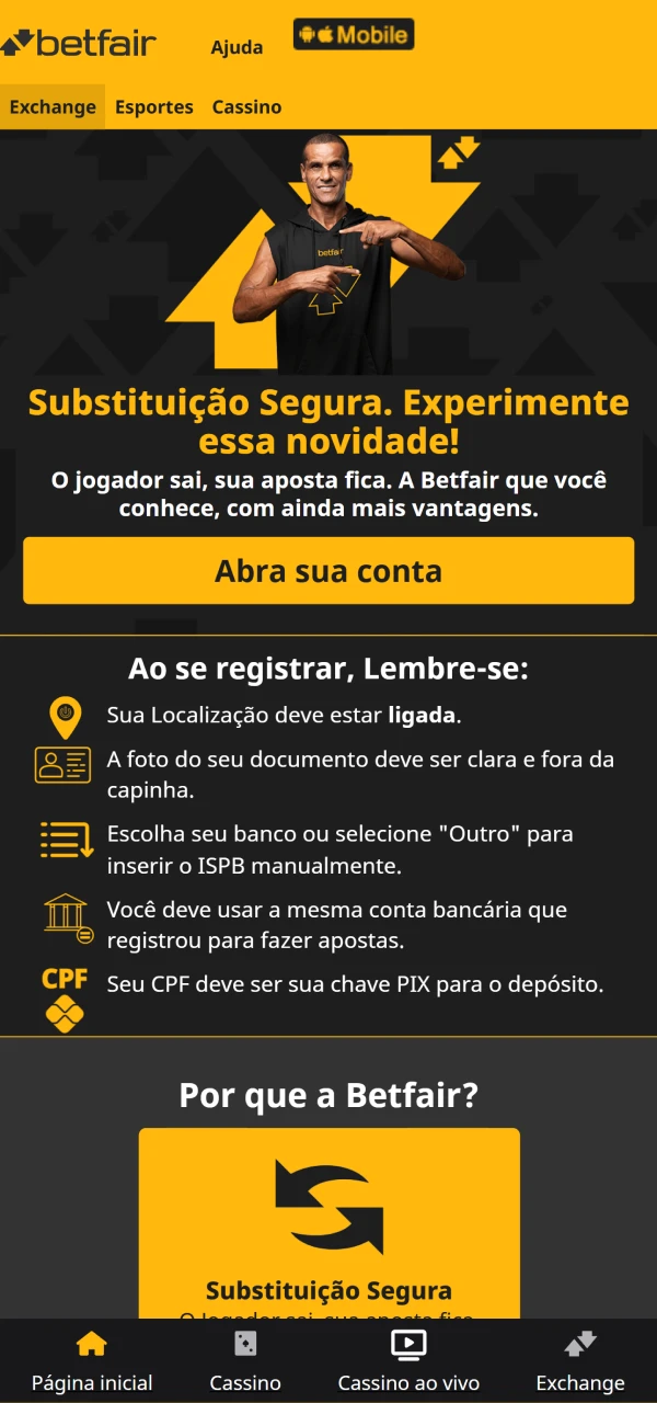 Visite nosso site para baixar o aplicativo Betfair para dispositivos iOS.