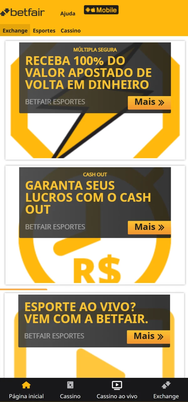 Ative o bônus do Betfair.