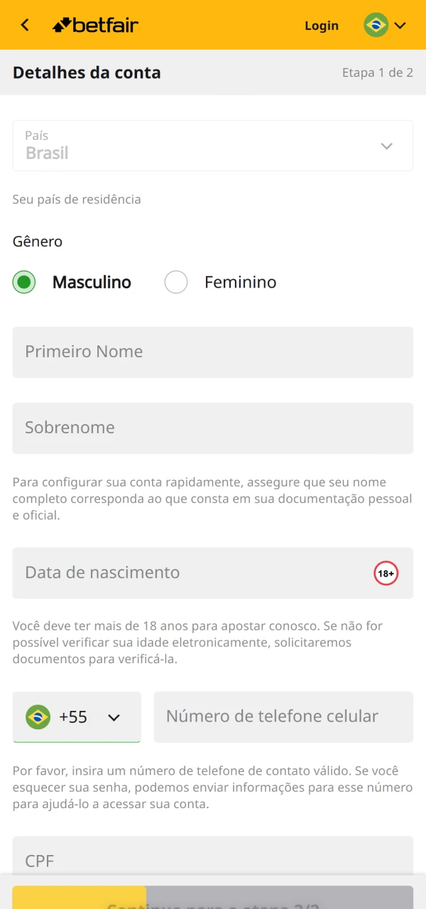 Cadastre-se para receber um bônus da Betfair.